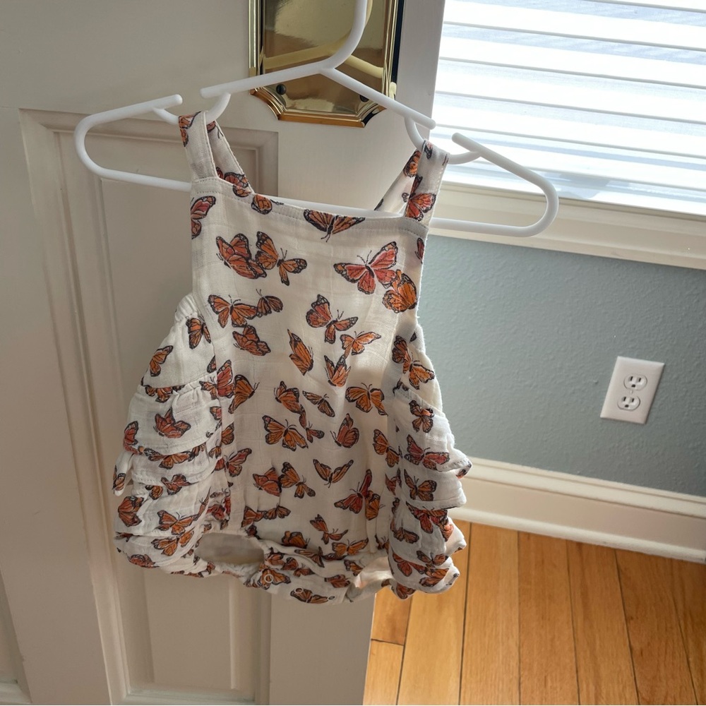 Angel Dear White One-Piece Romper with Orange Butterfly Print